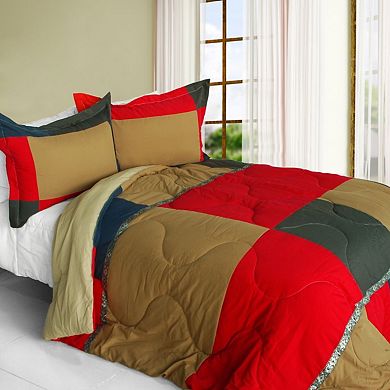 Patchwork Comforter Set Reversible Microfiber Quilt Bedding with Sham