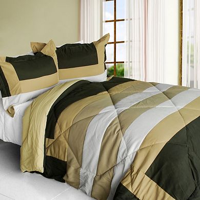 Reversible Patchwork Comforter Set with Sham, Quilted Microfiber Bedding, Down Alternative Fill