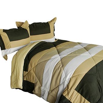 Reversible Patchwork Comforter Set with Sham, Quilted Microfiber Bedding, Down Alternative Fill