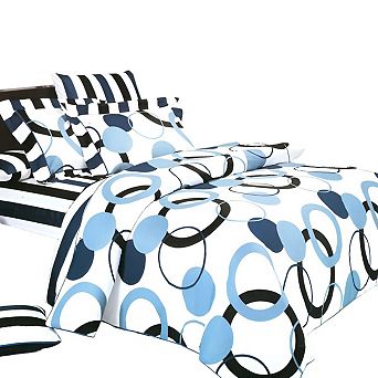 6 pc Twin Bed Set with Comforter, Duvet Cover, Flat Sheet, Pillowcase and Sham