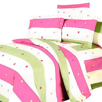 Polka Dot Stripe Comforter Set with Duvet Cover Cotton Bedding Set Down Alternative Fill