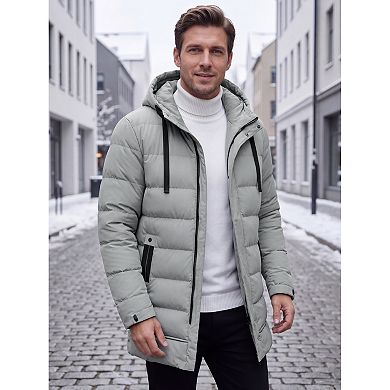 Men's Winter Heavyweight Padded Drawstring Hooded Knee-Length Parka Coat