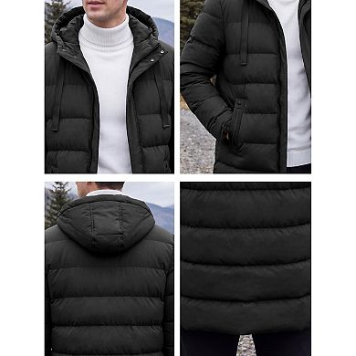 Men's Winter Heavyweight Padded Drawstring Hooded Knee-Length Parka Coat