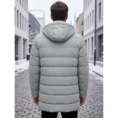 Men's Winter Heavyweight Padded Drawstring Hooded Knee-Length Parka Coat