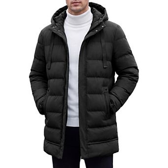 Men's Winter Heavyweight Padded Drawstring Hooded Knee-Length Parka Coat