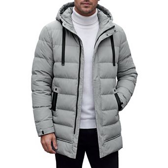 Men's Winter Heavyweight Padded Drawstring Hooded Knee-Length Parka Coat