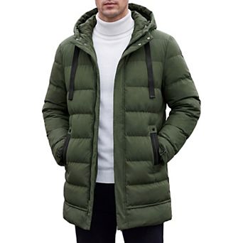 Men's Winter Heavyweight Padded Drawstring Hooded Knee-Length Parka Coat