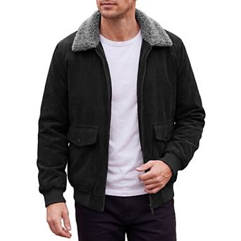 Men's Winter Outwear Zip Up Side Pockets Thickened Fleece Lined Corduroy Coat