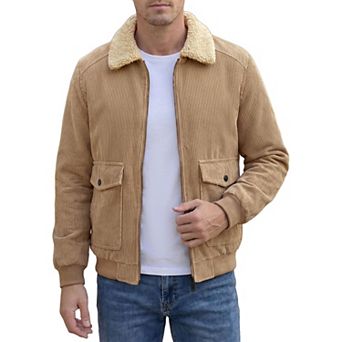 Men's Winter Outwear Zip Up Side Pockets Thickened Fleece Lined Corduroy Coat