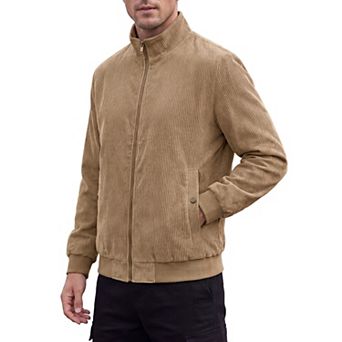Men's Corduroy Bomber Jacket Lined Full Zip Trucker Shacket Vintage Winter Coat with Pockets