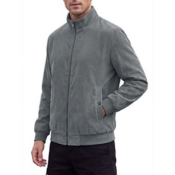 Men's Corduroy Bomber Jacket Lined Full Zip Trucker Shacket Vintage Winter Coat with Pockets