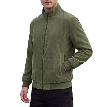 Men's Corduroy Bomber Jacket Lined Full Zip Trucker Shacket Vintage Winter Coat with Pockets