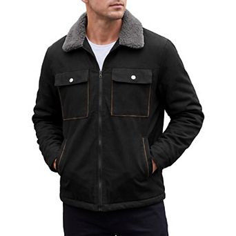 Men's Casual Zipper Pockets Vintage Fleece Lined Faux Suede Trucker Jacket