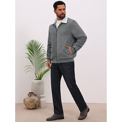 Men's Winter Cargo Coat Lapel Zipper Up Fleece Lined Warm Corduroy Jacket