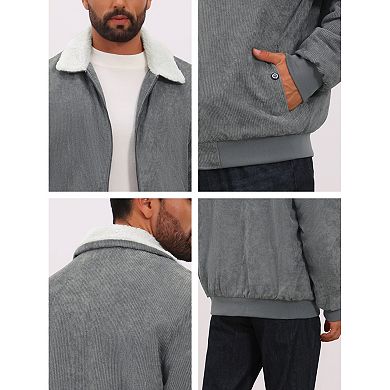 Men's Winter Cargo Coat Lapel Zipper Up Fleece Lined Warm Corduroy Jacket