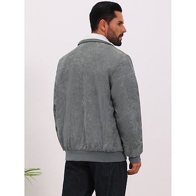 Men's Winter Cargo Coat Lapel Zipper Up Fleece Lined Warm Corduroy Jacket