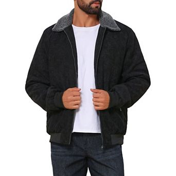 Men's Winter Cargo Coat Lapel Zipper Up Fleece Lined Warm Corduroy Jacket