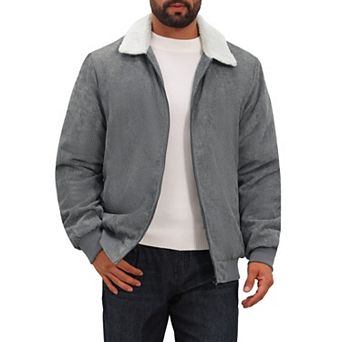 Men's Winter Cargo Coat Lapel Zipper Up Fleece Lined Warm Corduroy Jacket