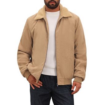 Men's Winter Cargo Coat Lapel Zipper Up Fleece Lined Warm Corduroy Jacket