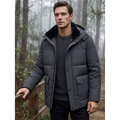 Men's Winter Jacket with Hood Long Sleeve Zip Windproof Work Outerwear Winter Coat