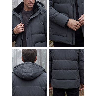 Men's Winter Jacket with Hood Long Sleeve Zip Windproof Work Outerwear Winter Coat