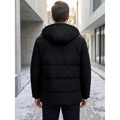 Men's Winter Jacket with Hood Long Sleeve Zip Windproof Work Outerwear Winter Coat