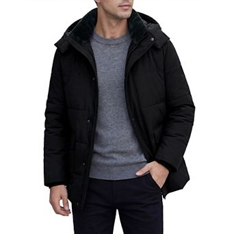 Men's Winter Jacket with Hood Long Sleeve Zip Windproof Work Outerwear Winter Coat