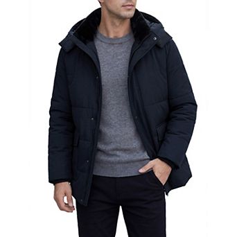 Men's Winter Jacket with Hood Long Sleeve Zip Windproof Work Outerwear Winter Coat