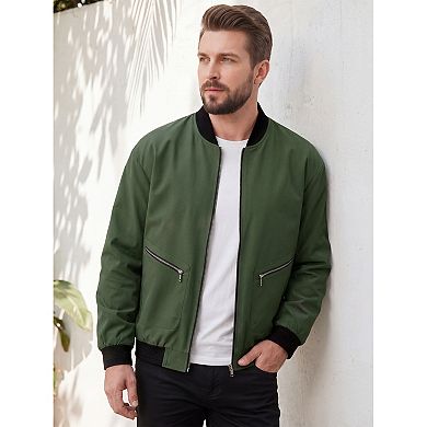Men's Big & Tall Bomber Jacket Zip Up Spring Fall Windbreaker Casual Coat with Pocket