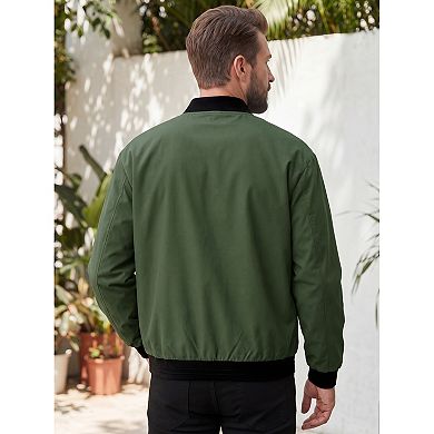 Men's Big & Tall Bomber Jacket Zip Up Spring Fall Windbreaker Casual Coat with Pocket