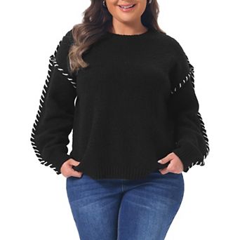 Women's Plus Size Sweater Round Neck Stitching Long Sleeve Fall Winter Knit Pullover Sweater Tops