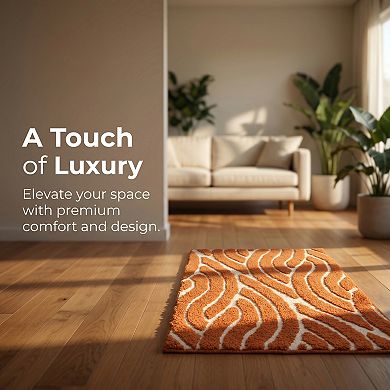 Geometric Bathroom Rug 3D Textured Plush Bath Mat Ultra Soft Absorbent Microfiber Shower Rug 24"x16"