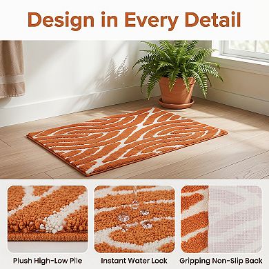 Geometric Bathroom Rug 3D Textured Plush Bath Mat Ultra Soft Absorbent Microfiber Shower Rug 24"x16"