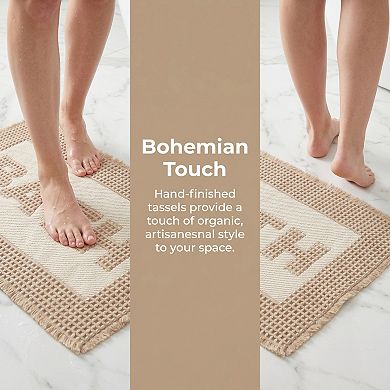 Waffle Bath Mat, Boho Bathroom Rugs Non Slip Super Absorbent Quick Dry Farmhouse Mat 24"x17"
