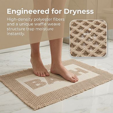 Waffle Bath Mat, Boho Bathroom Rugs Non Slip Super Absorbent Quick Dry Farmhouse Mat 24"x17"