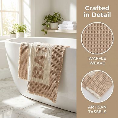 Waffle Bath Mat, Boho Bathroom Rugs Non Slip Super Absorbent Quick Dry Farmhouse Mat 24"x17"