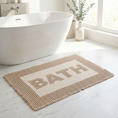Waffle Bath Mat, Boho Bathroom Rugs Non Slip Super Absorbent Quick Dry Farmhouse Mat 24"x17"