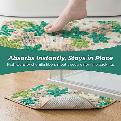 Bathroom Rugs Chenille Bath Rug Ultra Soft Absorbent Shower Rug Non Slip Bath Mat 24"x16"