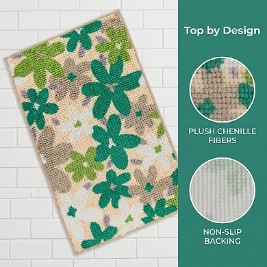 Bathroom Rugs Chenille Bath Rug Ultra Soft Absorbent Shower Rug Non Slip Bath Mat 24"x16"