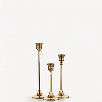 3 Pack Gold Brass Candlestick Holders for Home & Wedding Decor
