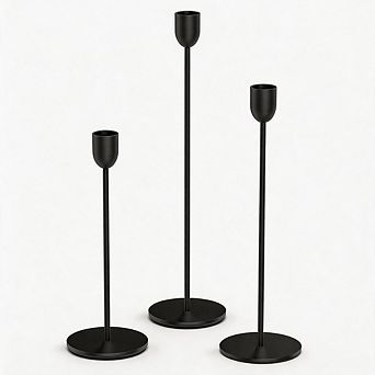 3 Pack Tall Black Candle Holders Vintage Home & Wedding Decor