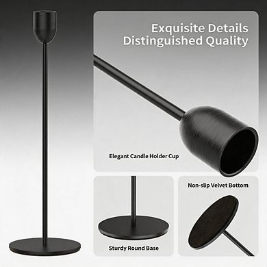 3 Pack Tall Black Candle Holders Vintage Home & Wedding Decor
