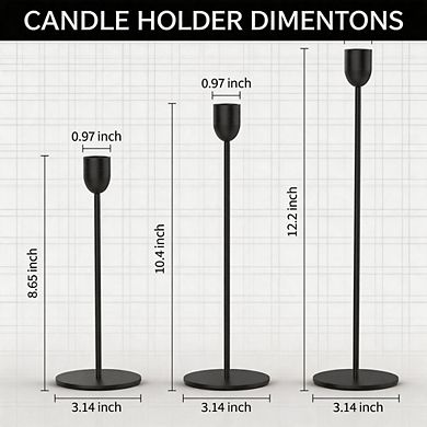 3 Pack Tall Black Candle Holders Vintage Home & Wedding Decor