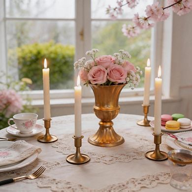 2 Pack Gold Taper Candlestick Holders for Wedding & Holiday Decor