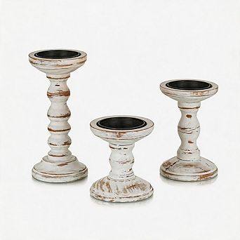 3 Pack White Wooden Candle Holders Farmhouse Table Decor