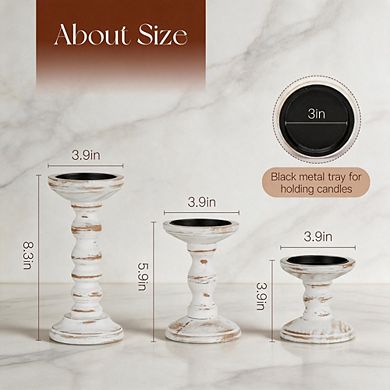 3 Pack White Wooden Candle Holders Farmhouse Table Decor