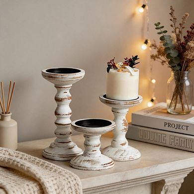 3 Pack White Wooden Candle Holders Farmhouse Table Decor
