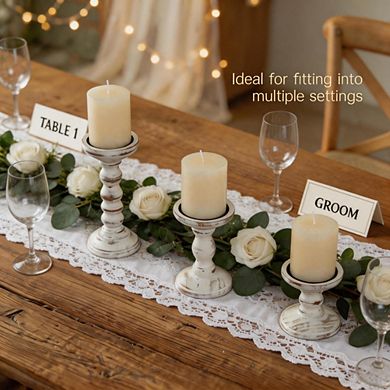3 Pack White Wooden Candle Holders Farmhouse Table Decor