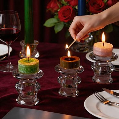 2 Pack Clear Glass Candlestick Holders for Wedding Decor