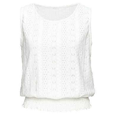 Lascana Women's Smocked Hem Eyelet Top